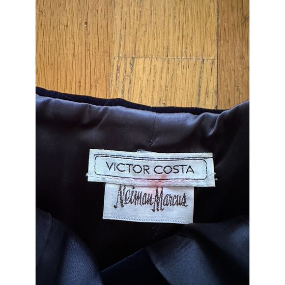 VINTAGE 80s Victor Costa Navy Velvet Crystal Trim Strapless Cocktail Dress Sz 6 - Picture 7 of 16
